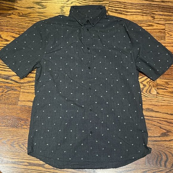 RVLT Revolution Nautical Short Sleeve Button Down Gray Black XL - Picture 1 of 4